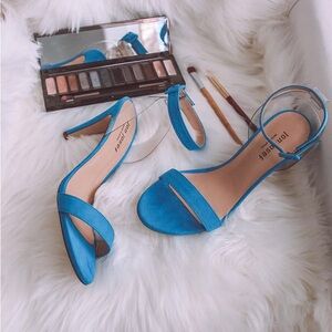 Jon Josef Blue Suede Ankle Strap Heels
